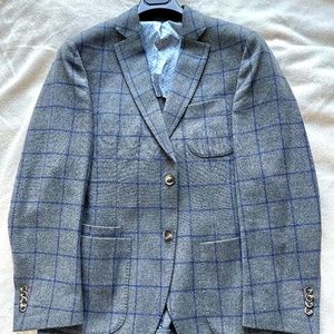 JKT New York men's blazer gray wool with navy windowpane check 38S